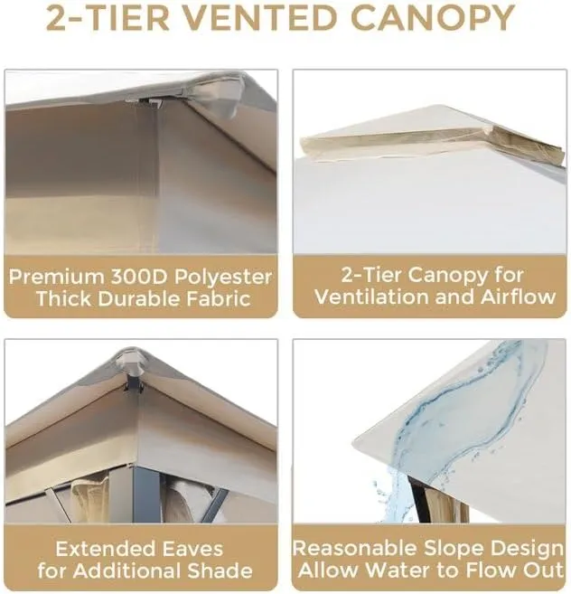 SANNWSG Heavy Duty Garden Gazebo,Pavilion Gazebo with Mosquito Netting, 10x10FT Patios Canopy Outdoor Waterproof,Backyard Gazebo with Galvanized Steel Frame