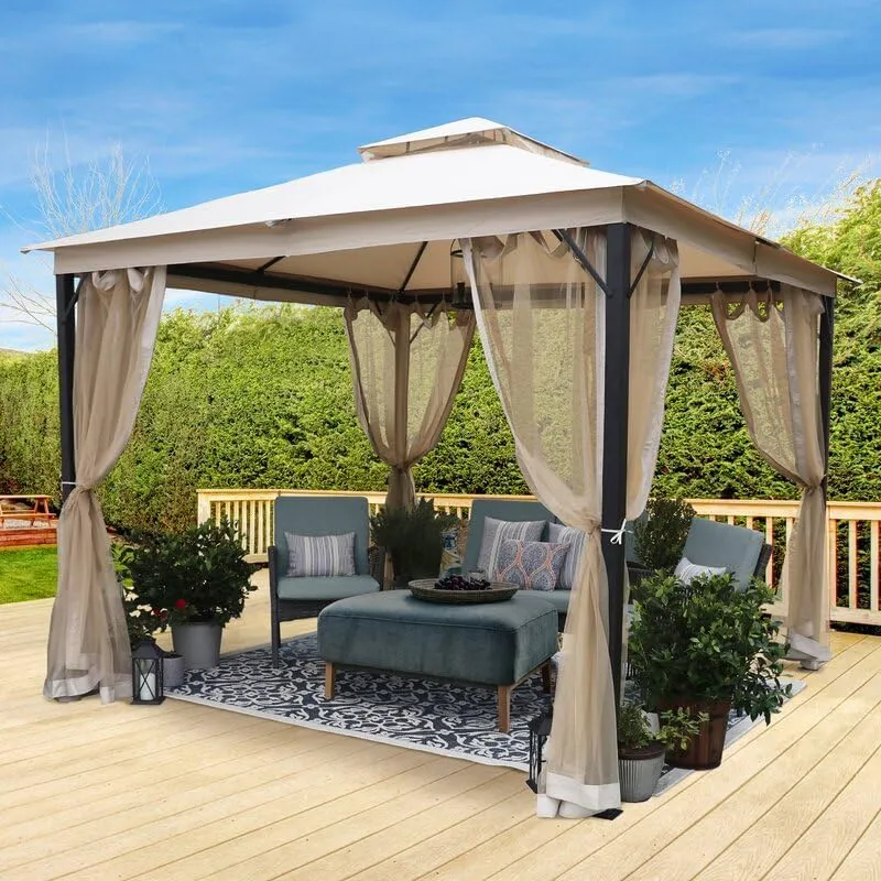 SANNWSG Heavy Duty Garden Gazebo,Pavilion Gazebo with Mosquito Netting, 10x10FT Patios Canopy Outdoor Waterproof,Backyard Gazebo with Galvanized Steel Frame