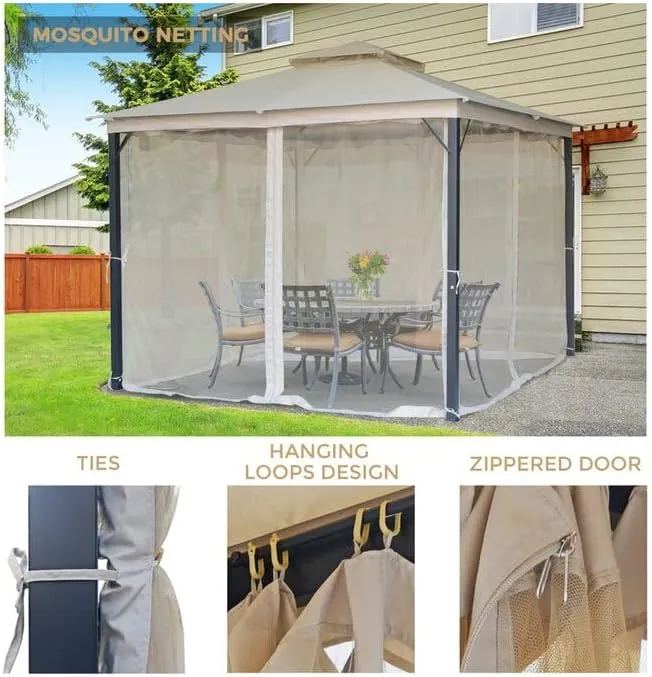 SANNWSG Heavy Duty Garden Gazebo,Pavilion Gazebo with Mosquito Netting, 10x12FT Patios Canopy Outdoor Waterproof,Backyard Gazebo with Galvanized Steel Frame