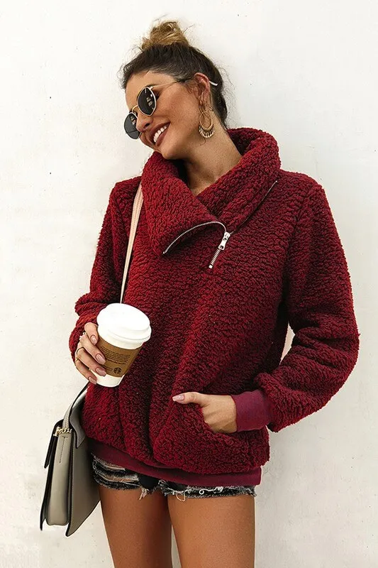 Sarah Asymmetrical Half-Zip Sherpa Pullover