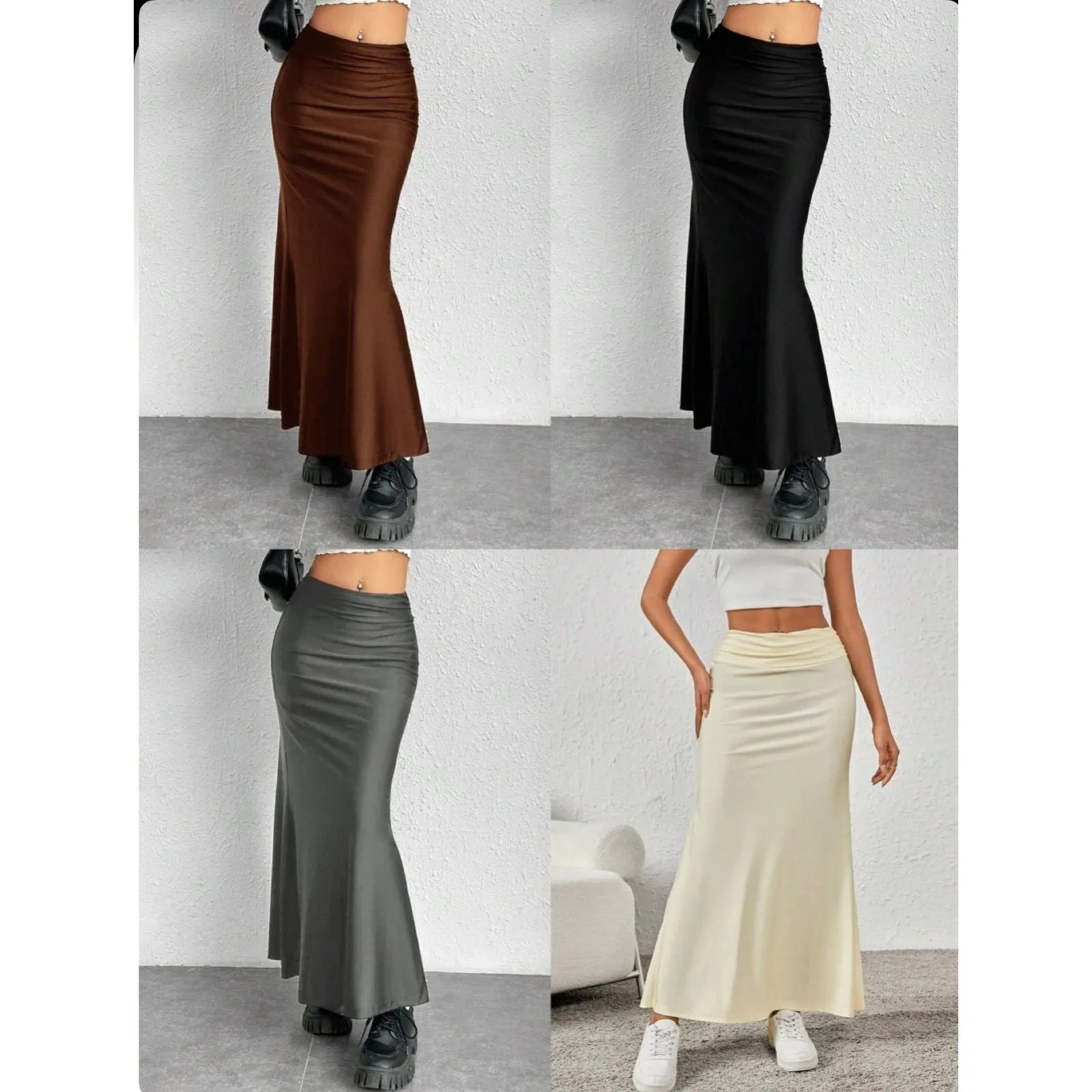 Satin Pencil Long Skirt