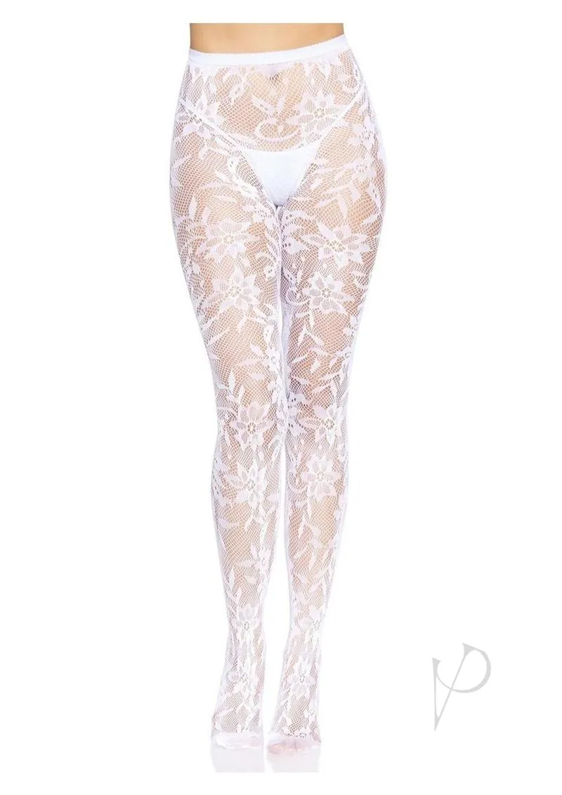 Seamless Chantilly Floral Tights Os Wht