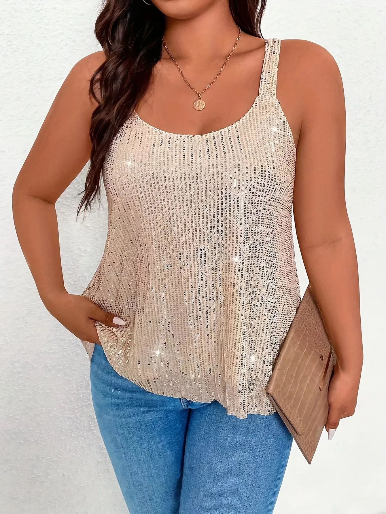 Sequin Decor Cami Top Plus Size Summer Sleeveless Chic