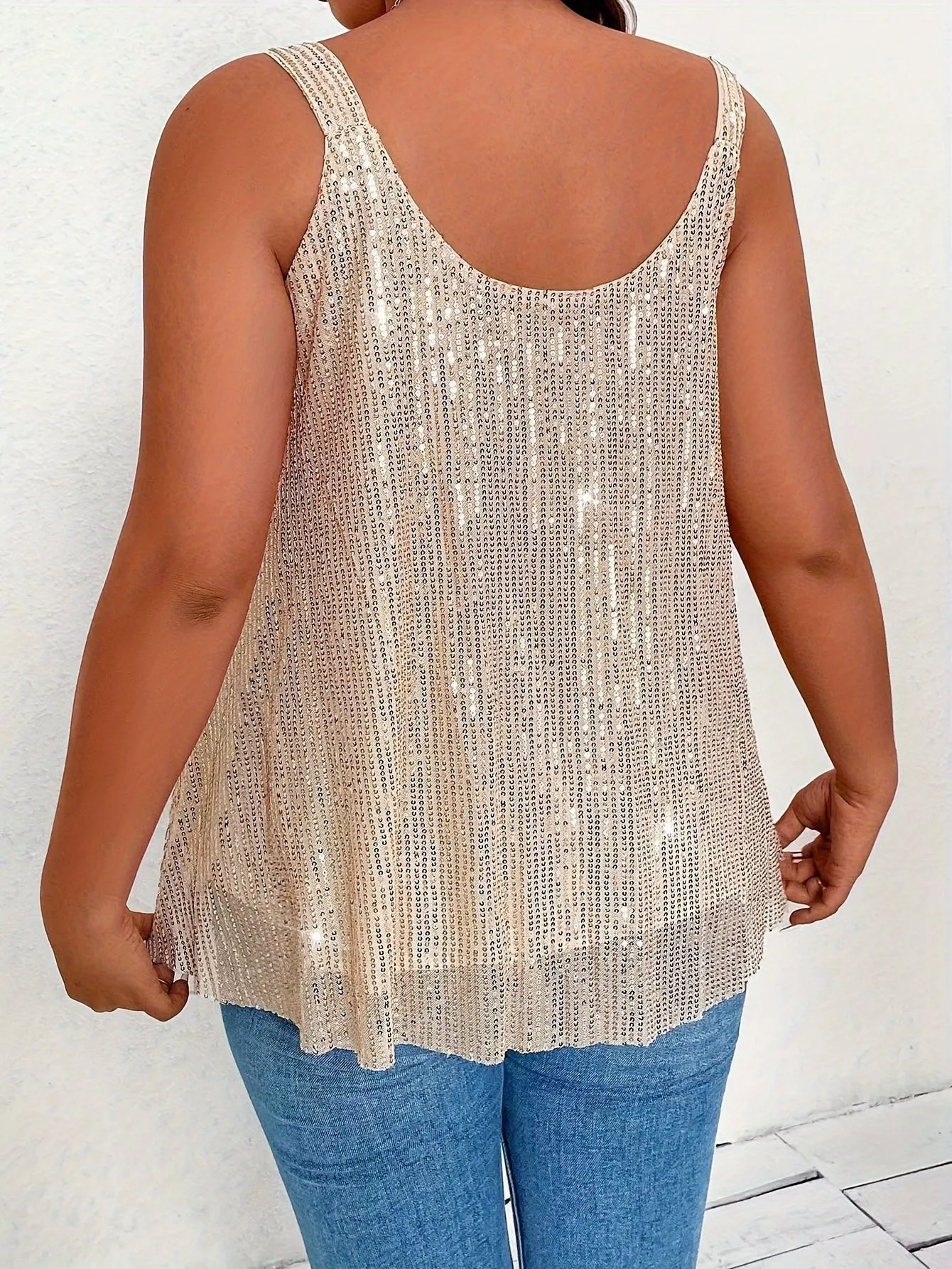 Sequin Decor Cami Top Plus Size Summer Sleeveless Chic