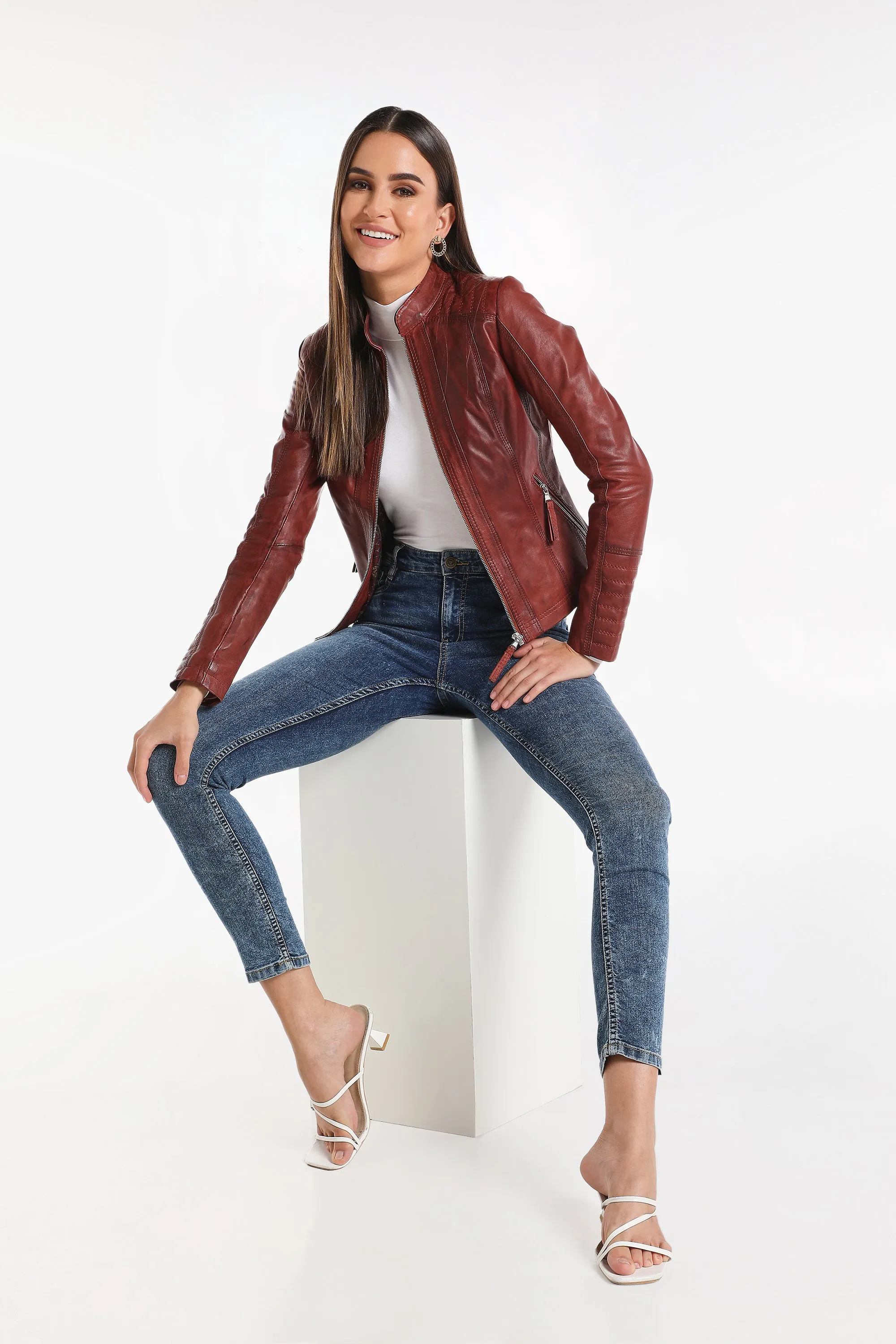 Sheeba Women's Genuine Leather Jacket - Burgundy