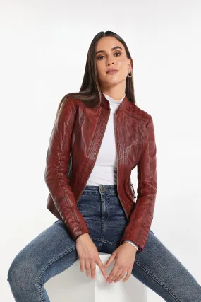 Sheeba Women's Genuine Leather Jacket - Burgundy