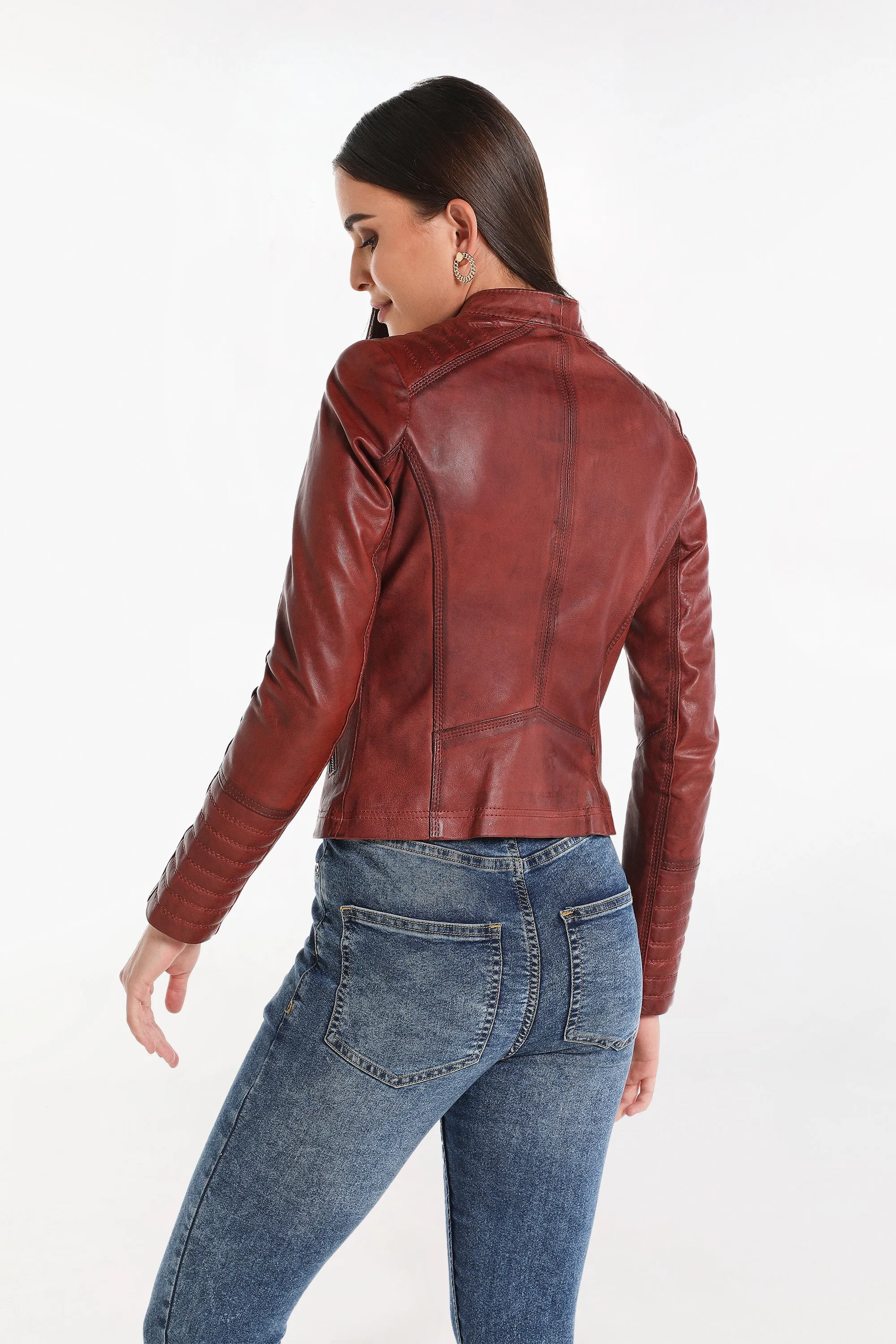 Sheeba Women's Genuine Leather Jacket - Burgundy