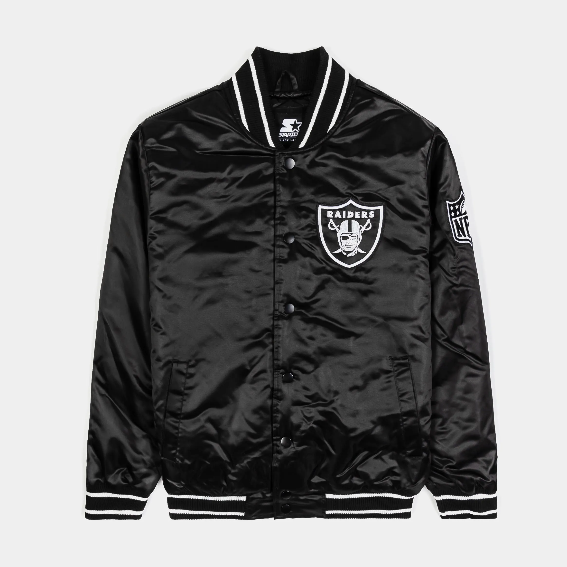 Shoe Palace Exclusive Las Vegas Raiders Satin Bomber Mens Jacket (Black/White)