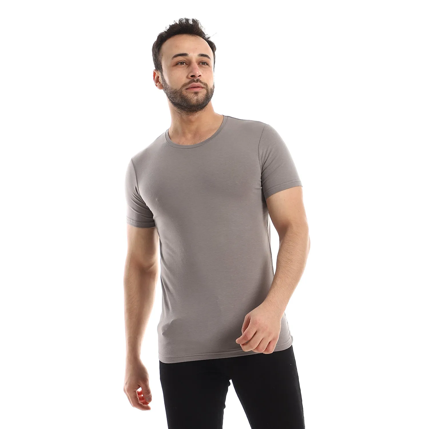 Short Sleeve Undershirt Round Neck For Men - Grey