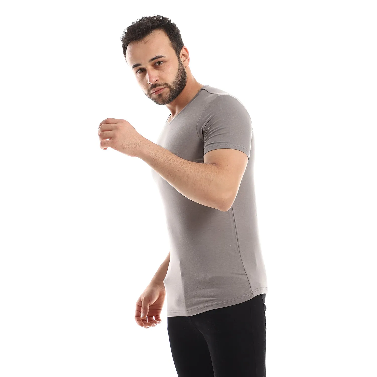 Short Sleeve Undershirt Round Neck For Men - Grey