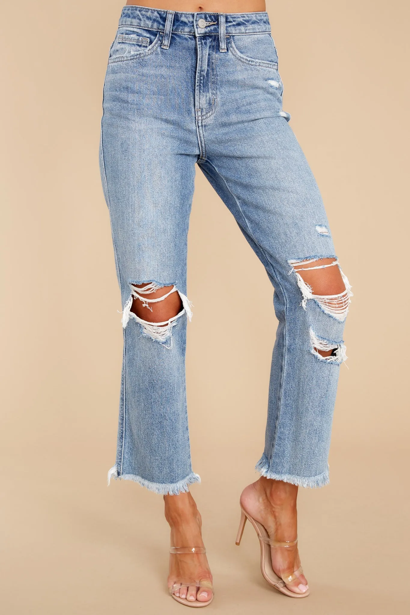 Sit Back And Relax Medium Wash Distressed Straight Jeans