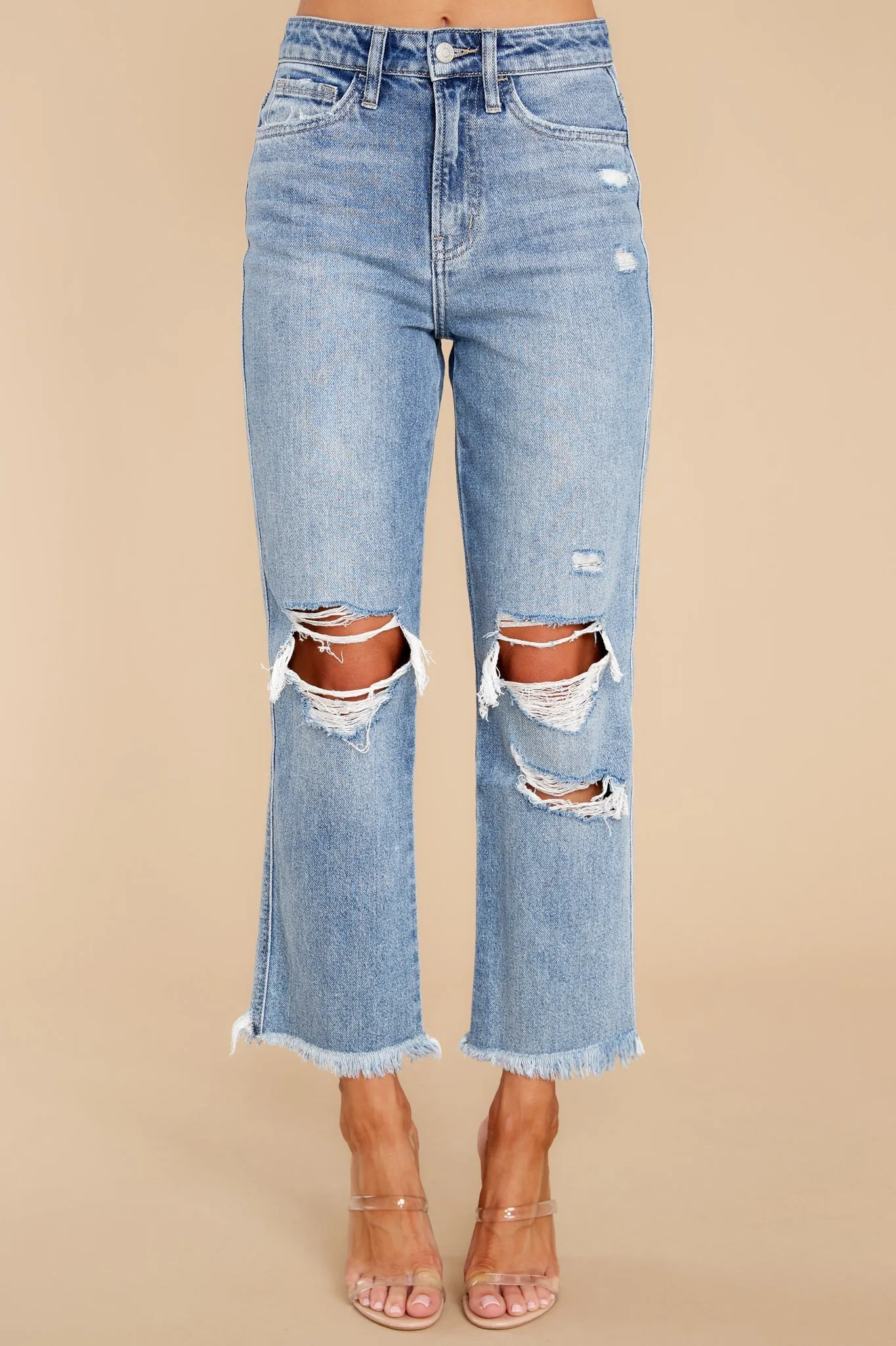 Sit Back And Relax Medium Wash Distressed Straight Jeans