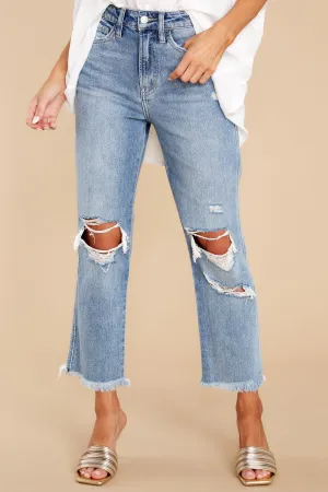 Sit Back And Relax Medium Wash Distressed Straight Jeans