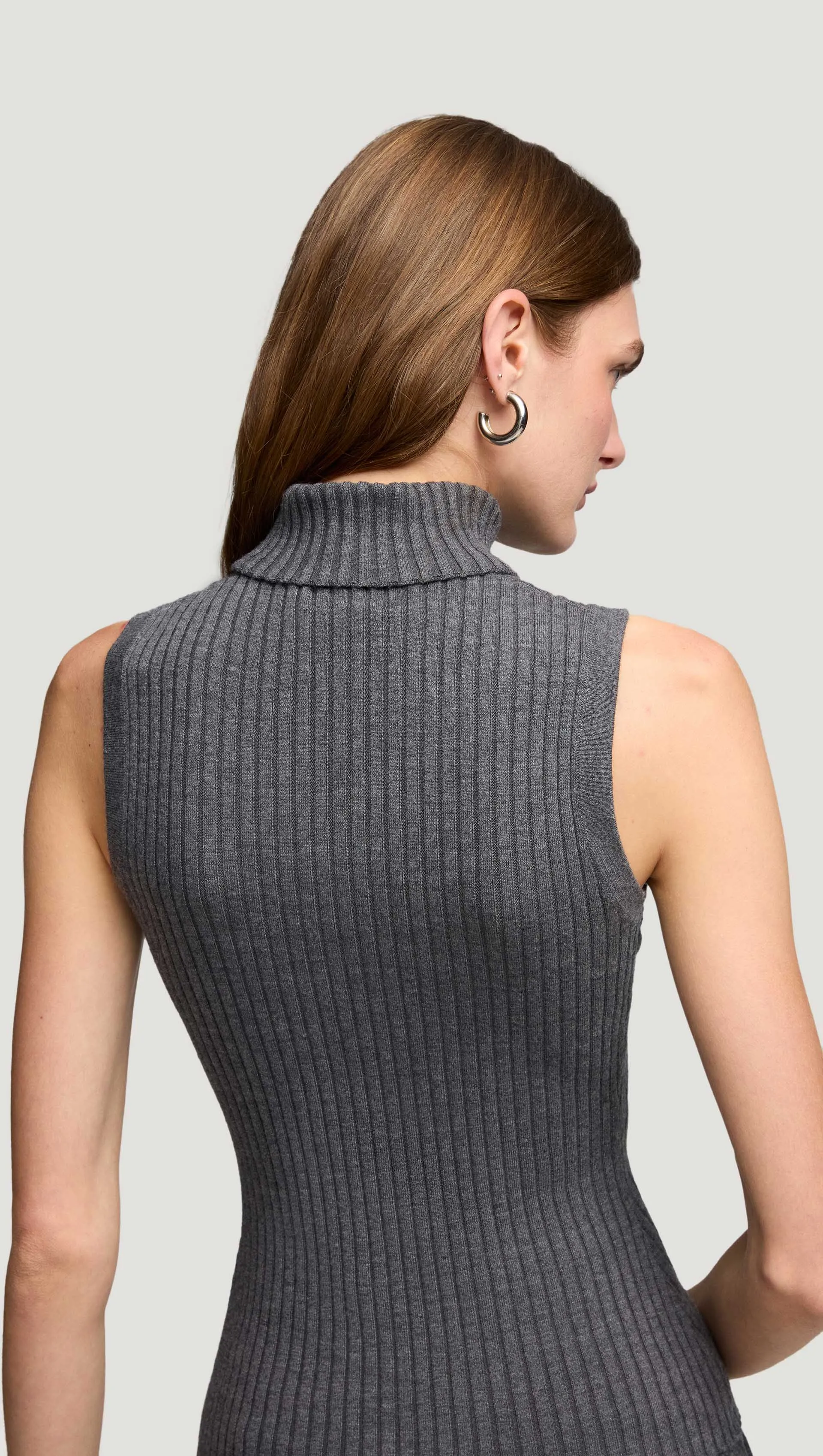 Sleeveless Turtleneck in Stretch Wool | Grey