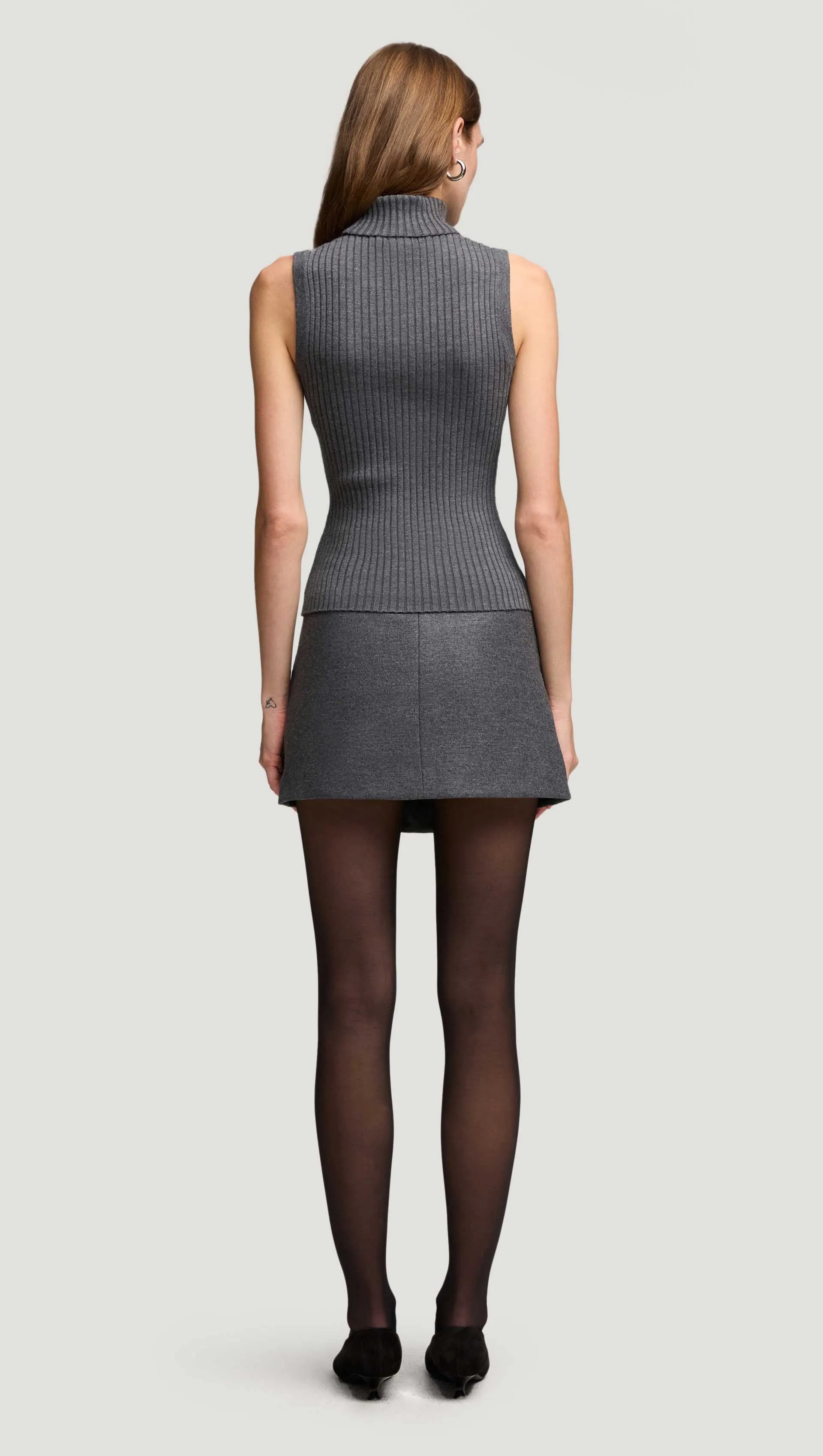 Sleeveless Turtleneck in Stretch Wool | Grey