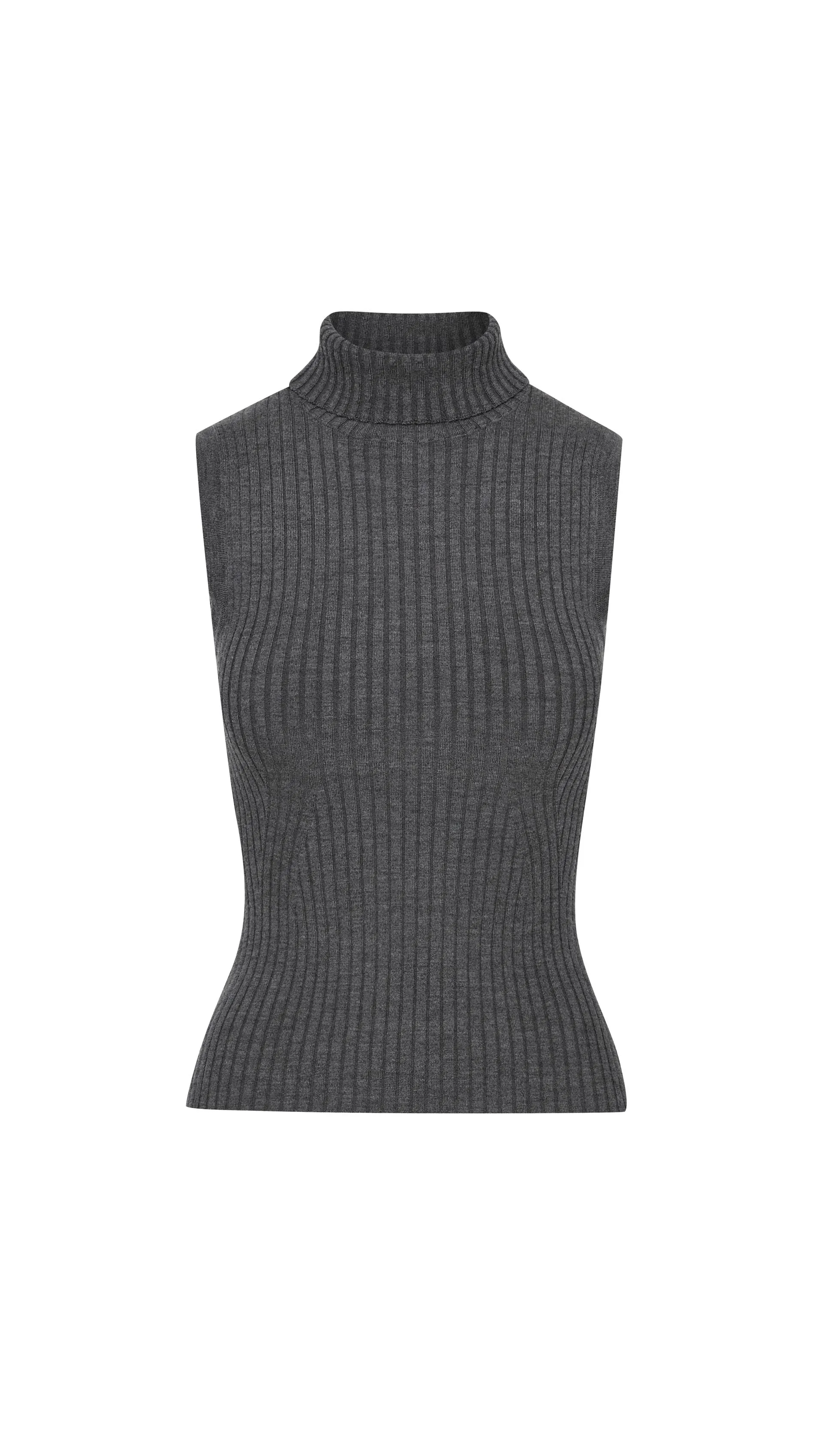 Sleeveless Turtleneck in Stretch Wool | Grey