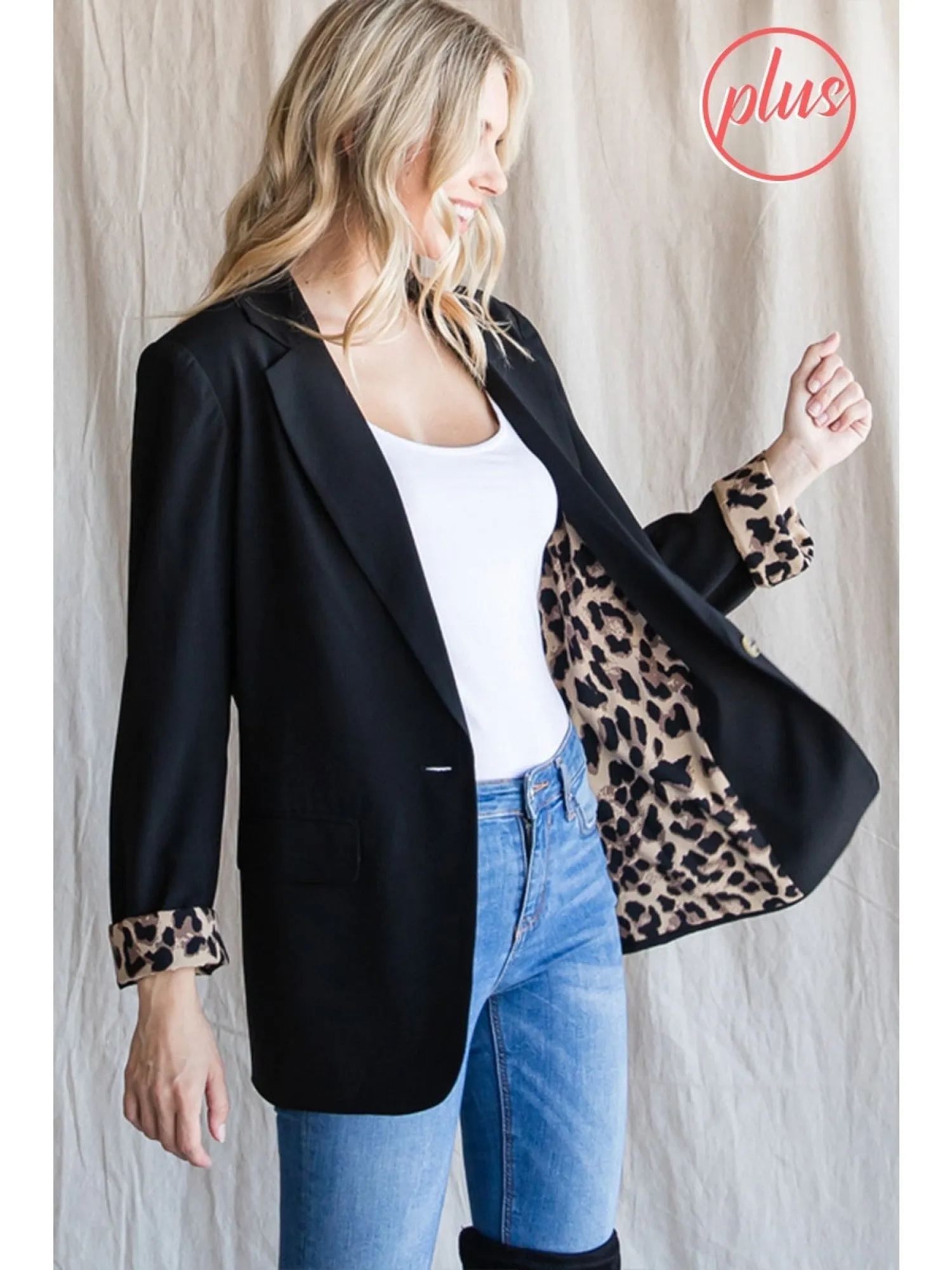 Solid Blazer lined with Leopard