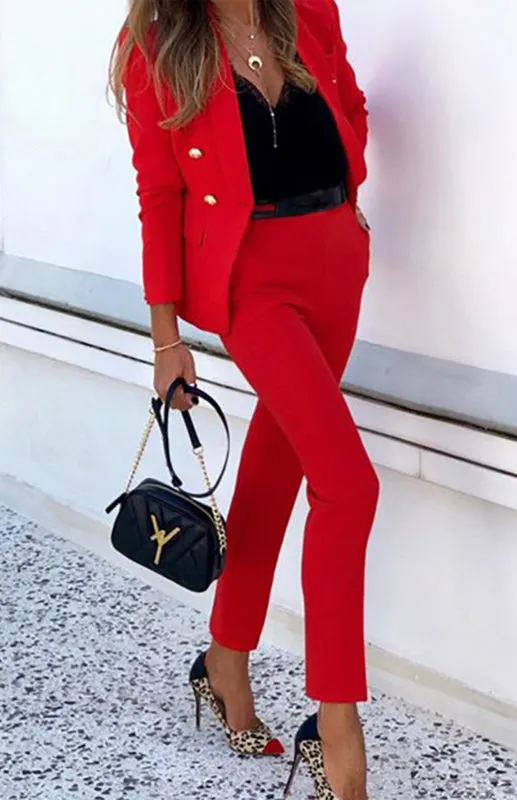 Solid Color Fashion Two-Piece Suit