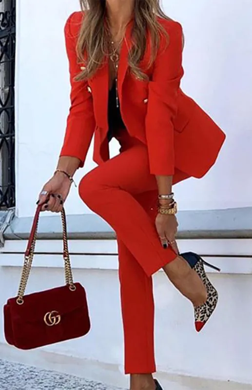 Solid Color Fashion Two-Piece Suit