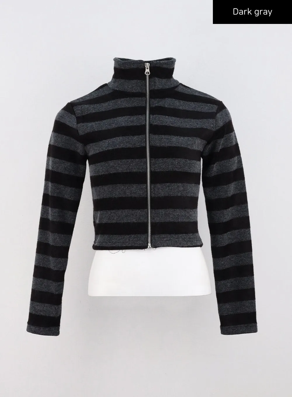 Stripe Zip-Up Turtleneck Knit Top CO319