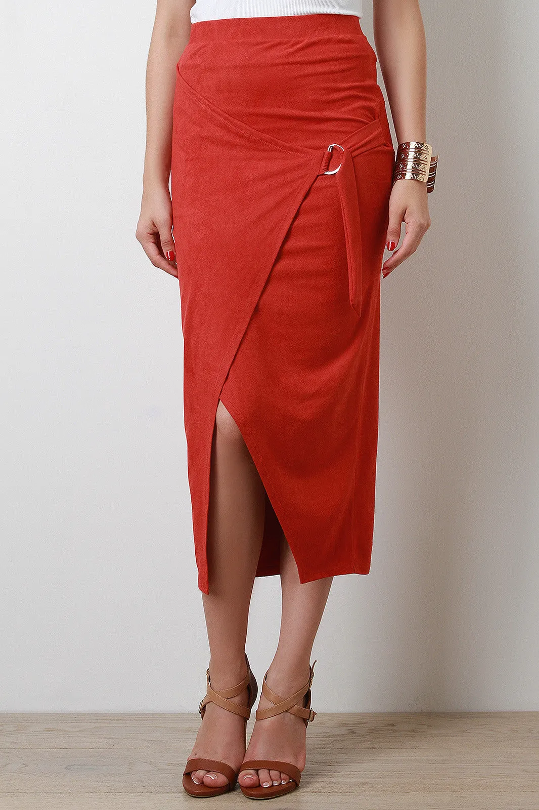 Suede D-Ring Wrap Skirt