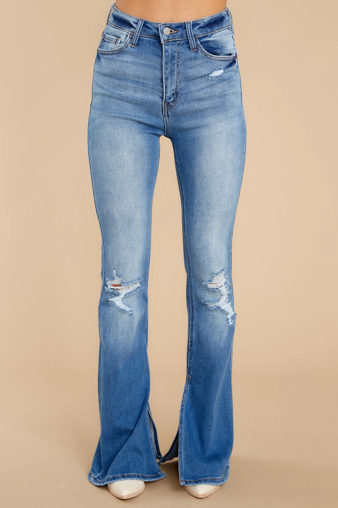 Surprise Them Medium Wash Distressed Flare Jeans