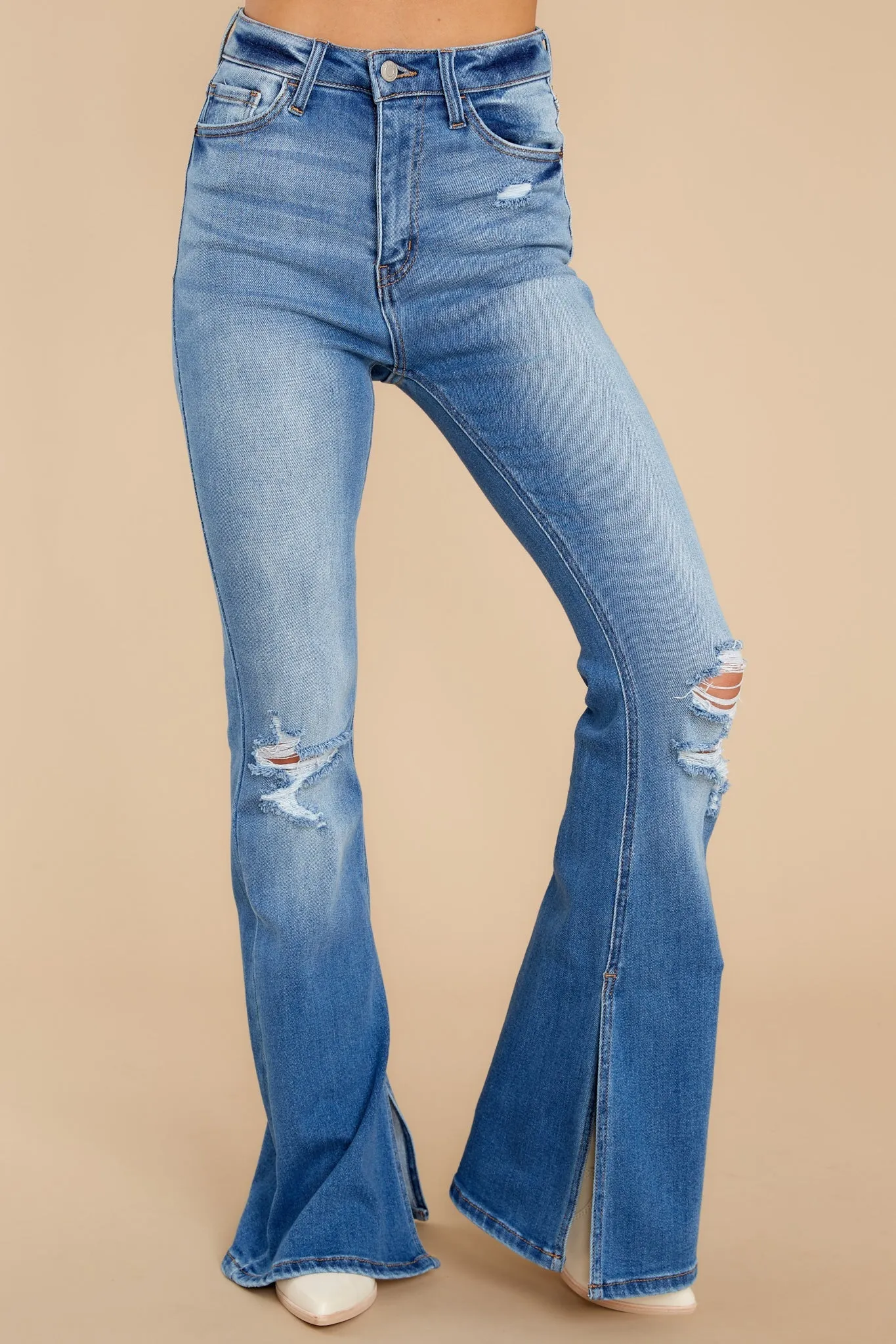 Surprise Them Medium Wash Distressed Flare Jeans