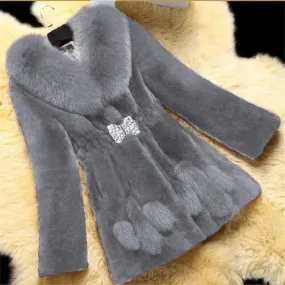 TAVIMART  -  New Winter Thick Plush Warm Clothes Big Size 4XL Overcoat Faux Fur Collar Fashion Ladies Coats Furry Female Coats Soft