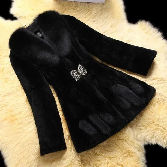 TAVIMART  -  New Winter Thick Plush Warm Clothes Big Size 4XL Overcoat Faux Fur Collar Fashion Ladies Coats Furry Female Coats Soft