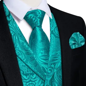 Ties2you Dress Vest Dark Teal Paisley Notched Collar Silk Mens Work Vest Tie Set