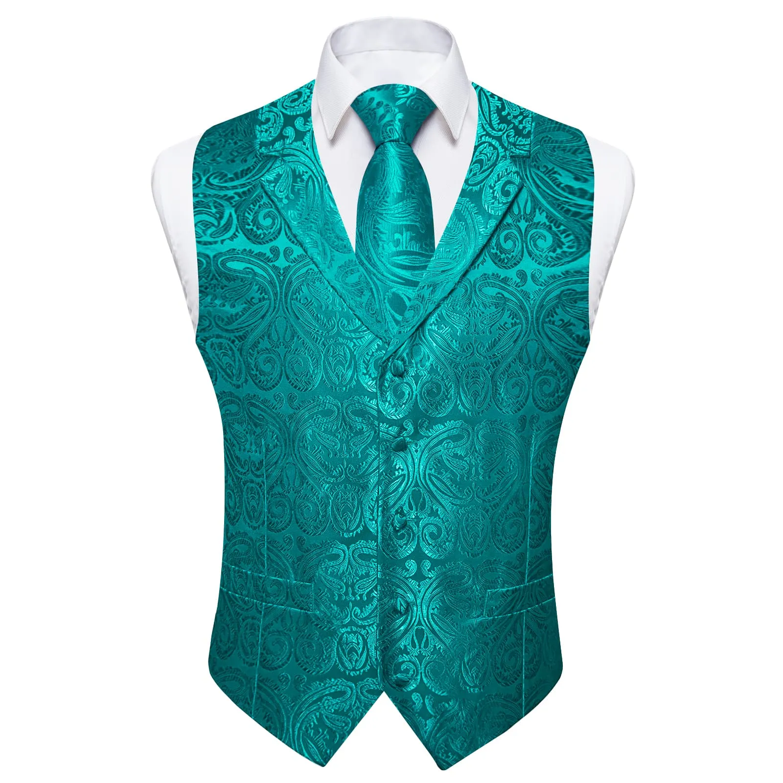 Ties2you Dress Vest Dark Teal Paisley Notched Collar Silk Mens Work Vest Tie Set