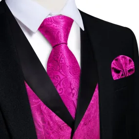 Ties2you Dress Vest Hot Pink Floral Shawl Collar Silk Mens Waistcoat Tie Set