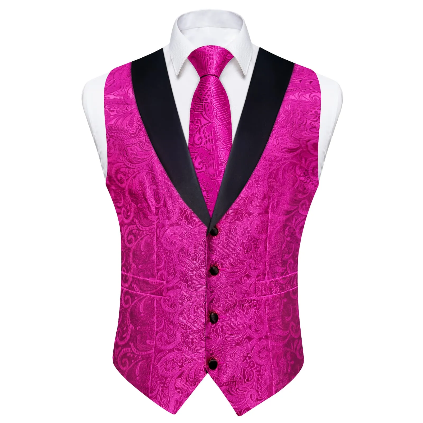 Ties2you Dress Vest Hot Pink Floral Shawl Collar Silk Mens Waistcoat Tie Set