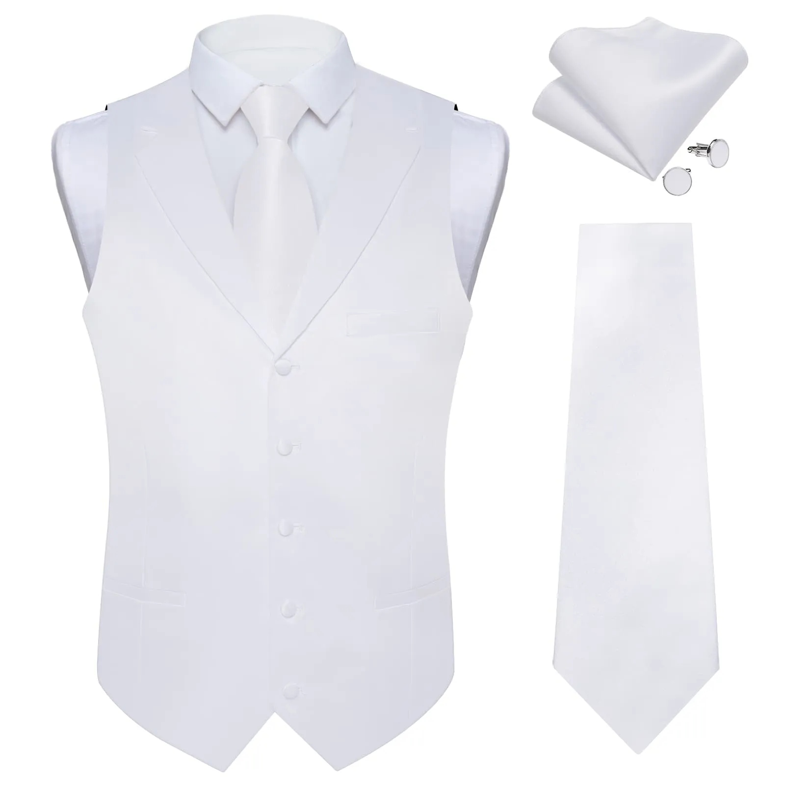 Ties2you Dress Vest Munsell White Solid Notched Collar Silk Mens Vest for Wedding