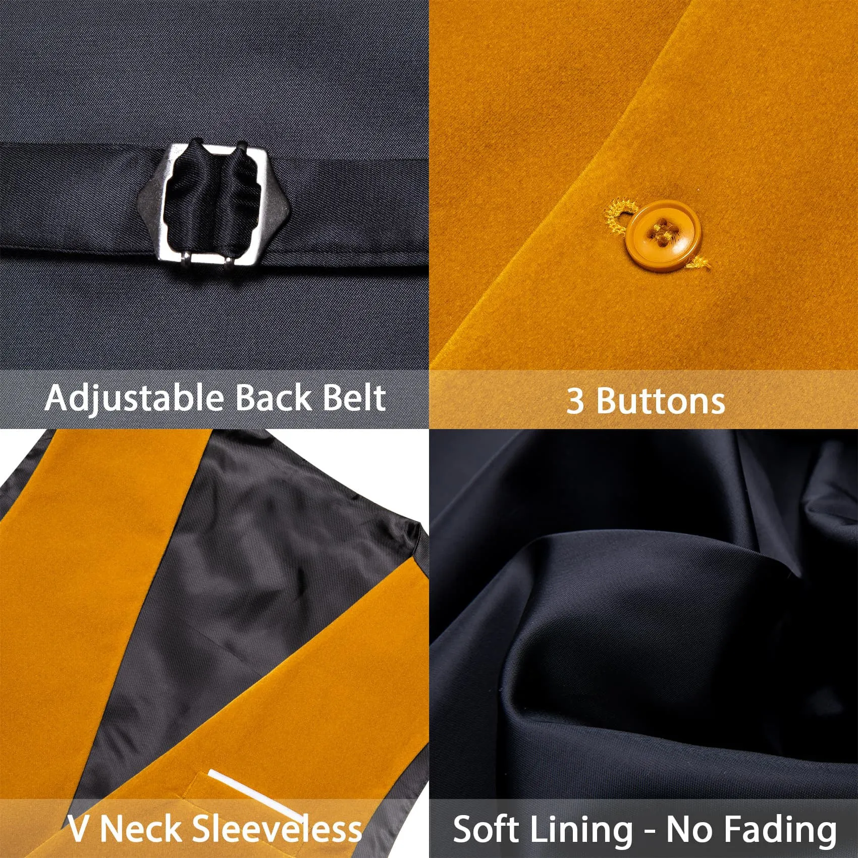 Ties2you Dress Vest Ochre Yellow Solid V-Neck Waistcoat Mens Suede Leather Vest Bow Tie Set