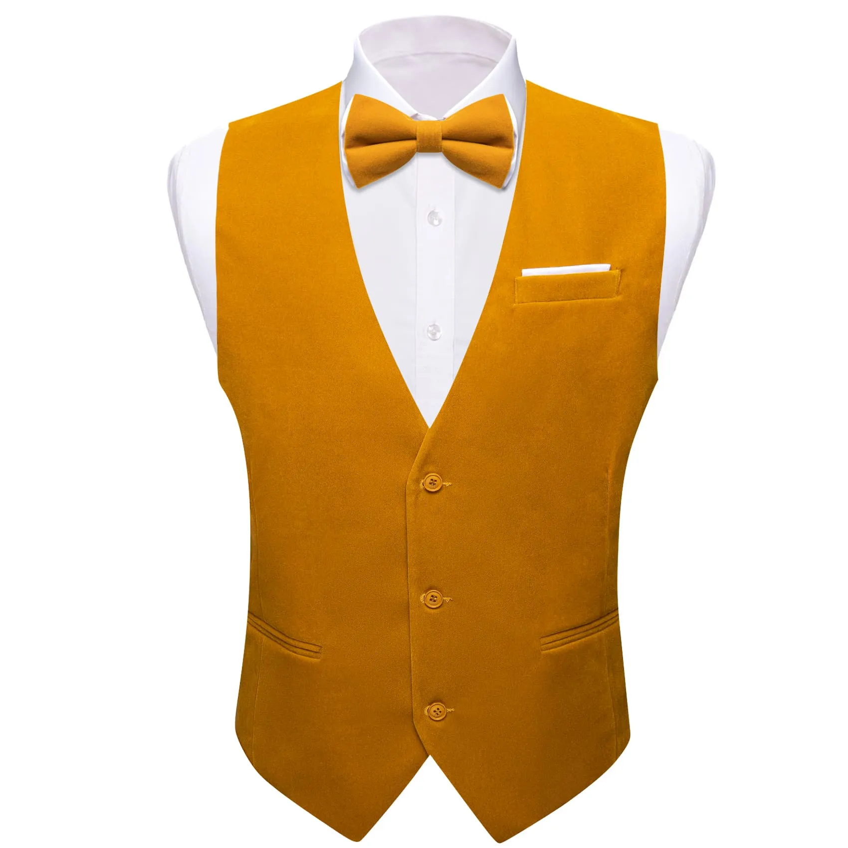 Ties2you Dress Vest Ochre Yellow Solid V-Neck Waistcoat Mens Suede Leather Vest Bow Tie Set