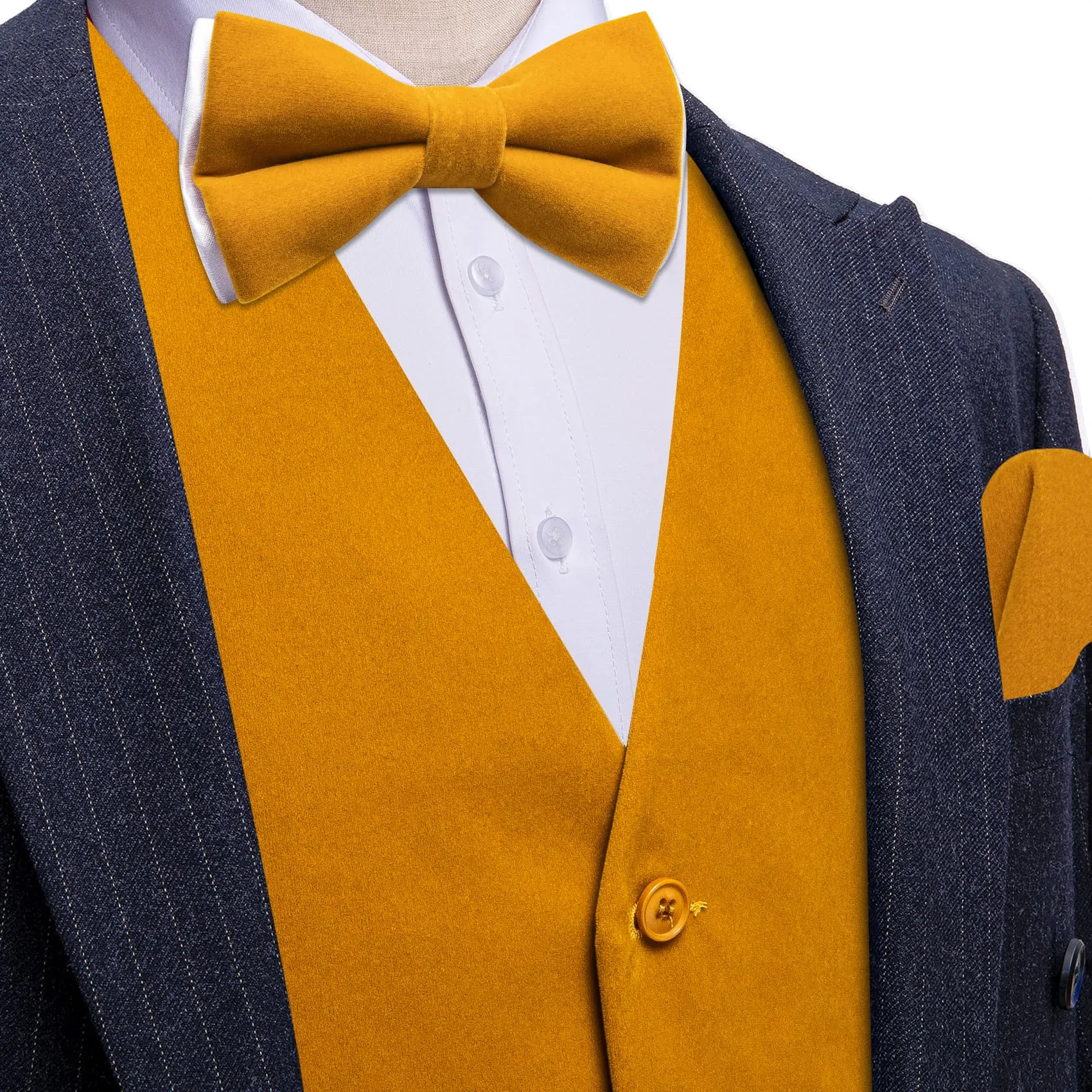 Ties2you Dress Vest Ochre Yellow Solid V-Neck Waistcoat Mens Suede Leather Vest Bow Tie Set