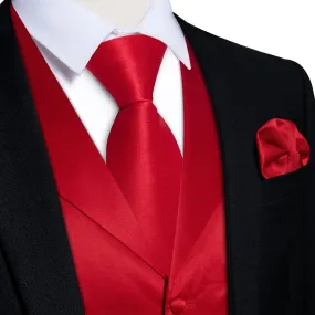 Ties2you Dress Vest Rose Madder Red Solid Notched Collar Silk Mens Vest for Wedding