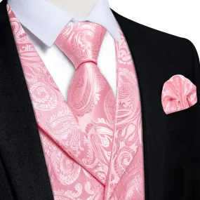 Ties2you Dress Vest Rose Pink Paisley Notched Collar Silk Mens Work Vest Tie Set