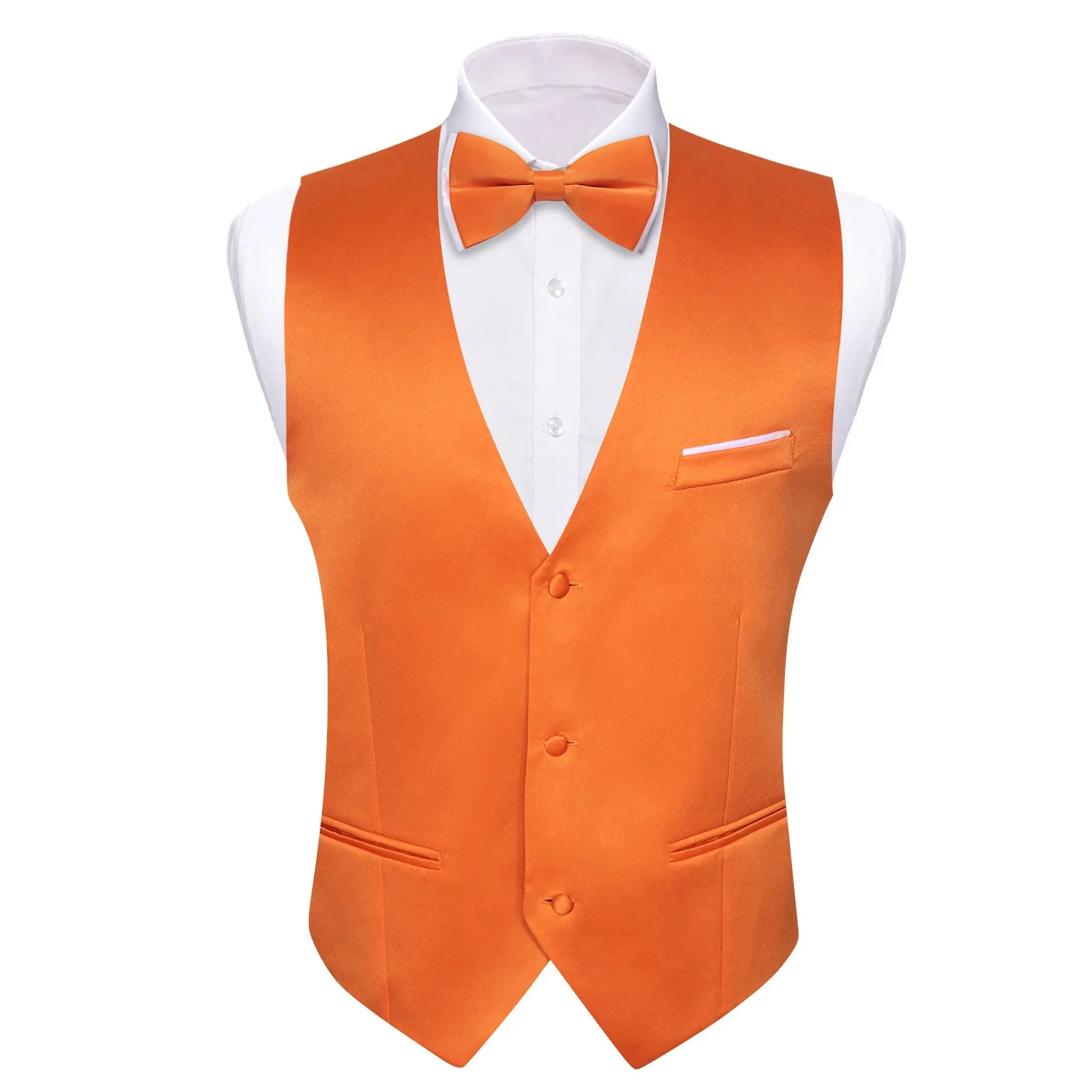 Ties2you Men's Vest Orange Solid Silk Vest Bow Tie Set Waistcoat Suit Set