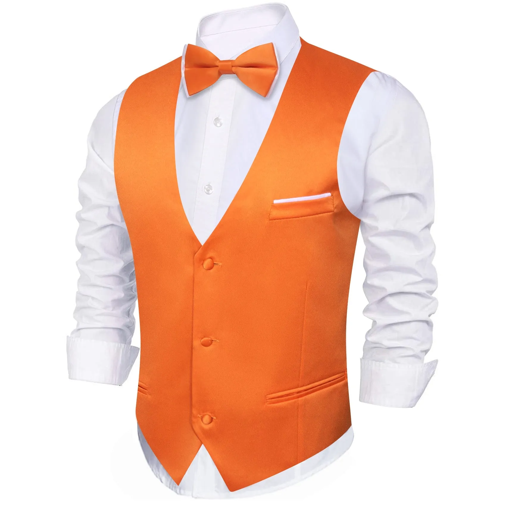 Ties2you Men's Vest Orange Solid Silk Vest Bow Tie Set Waistcoat Suit Set