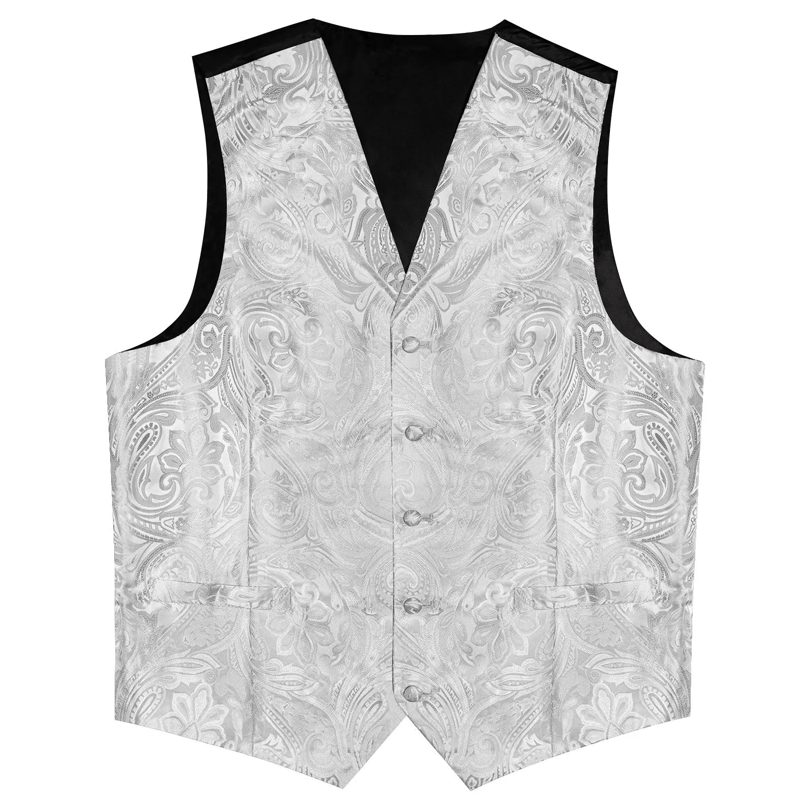 Ties2you Mens Vest Silver Paisley Vest Tie Hanky Cufflinks Set Waistcoat Suit Set