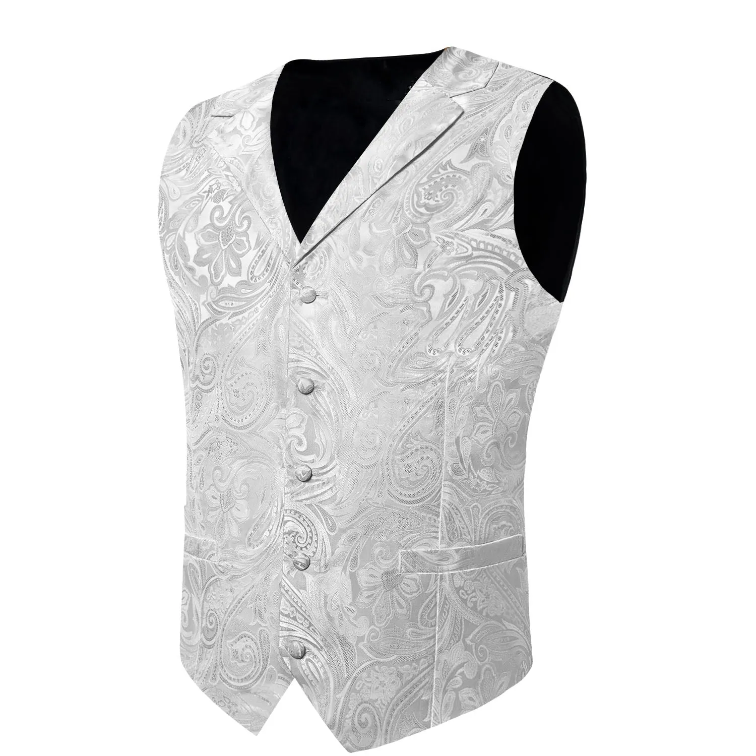 Ties2you Mens Vest Silver Paisley Vest Tie Hanky Cufflinks Set Waistcoat Suit Set