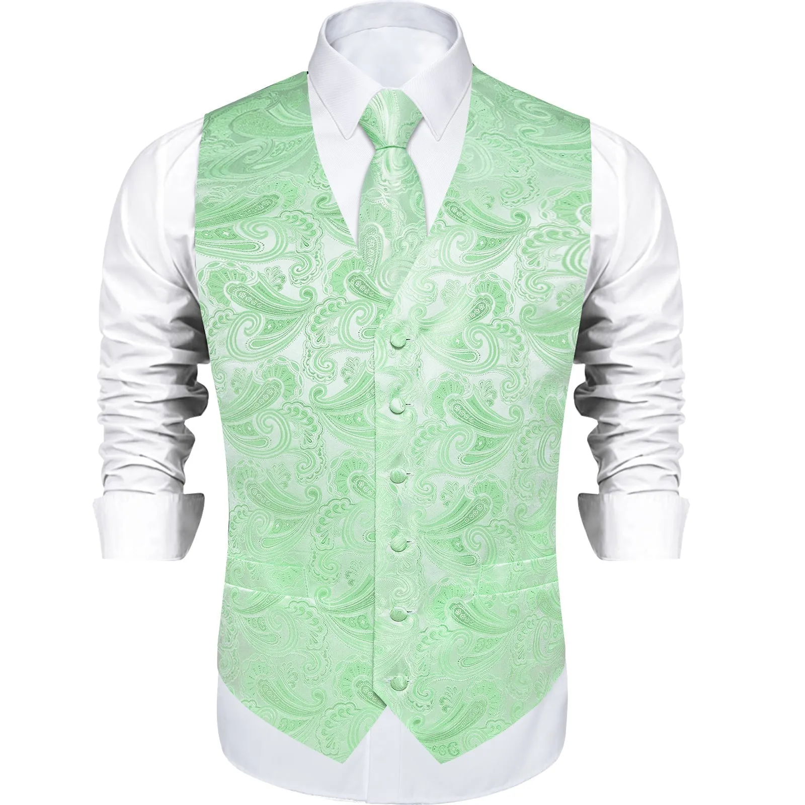 Ties2you V-Neck Vest SeaFoam Green Vest For Men Paisley Men's Vest Tie Set