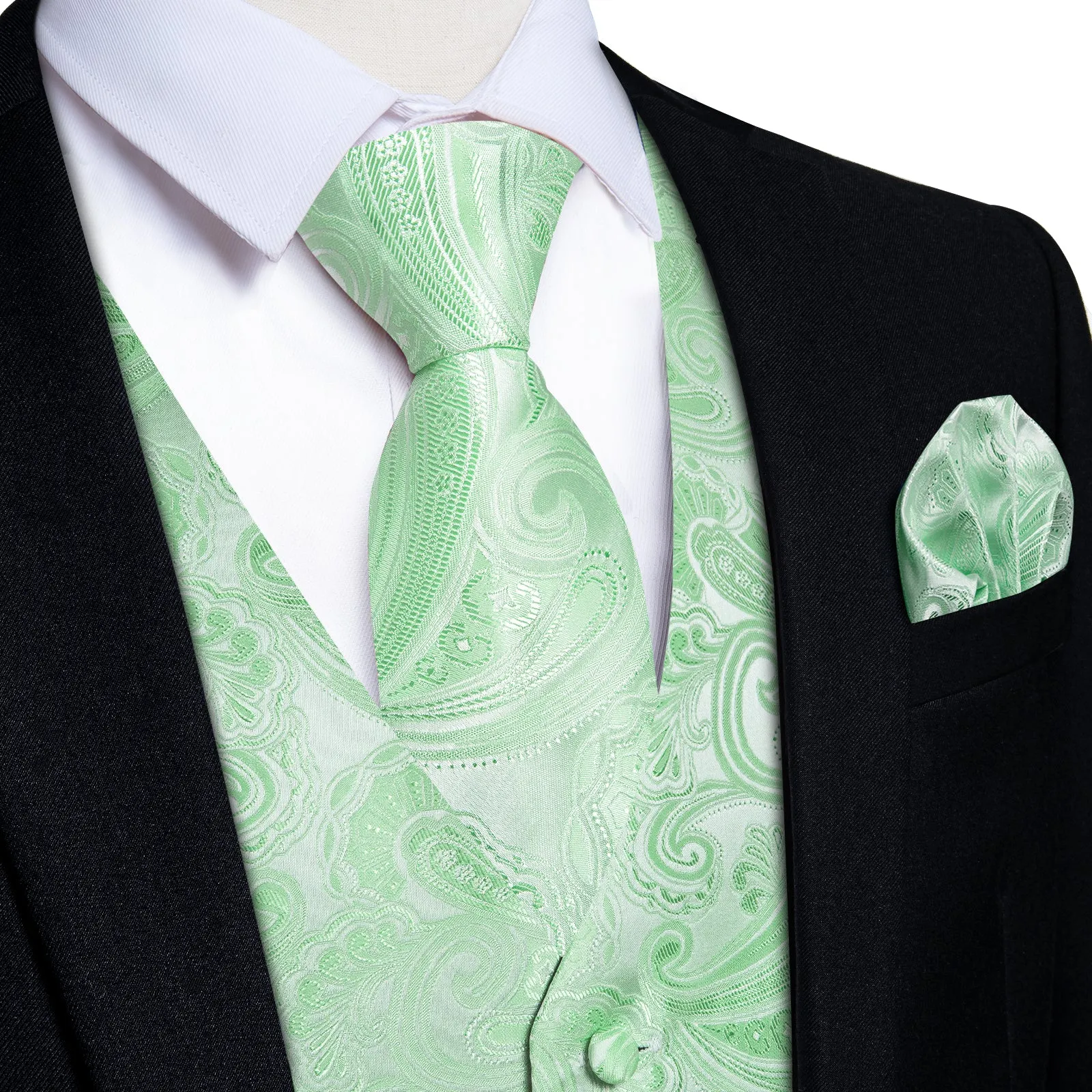 Ties2you V-Neck Vest SeaFoam Green Vest For Men Paisley Men's Vest Tie Set