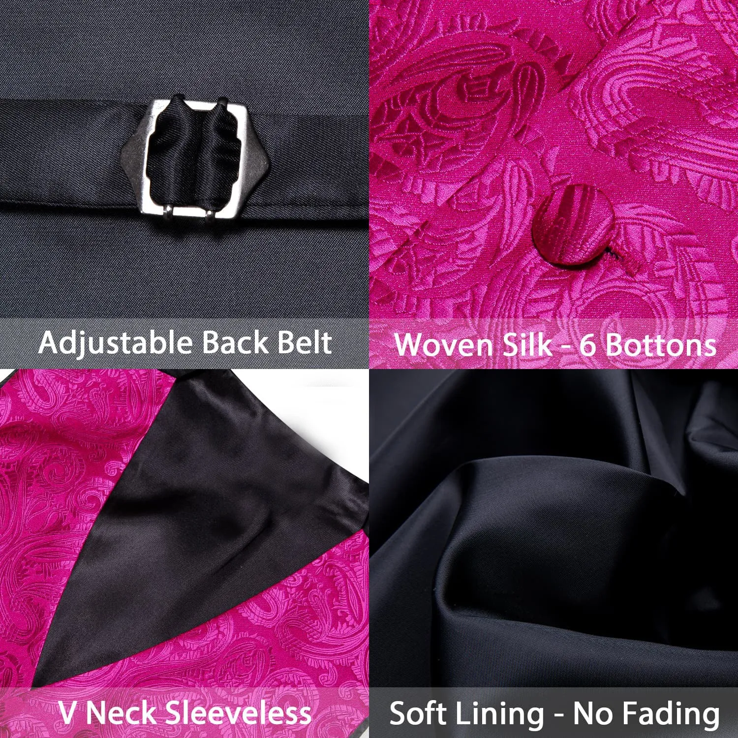 Ties2you Vest for Men Fashion Fuchsia Pink Floral Silk Dress Vest Tie Pocket Square Cufflinks Set