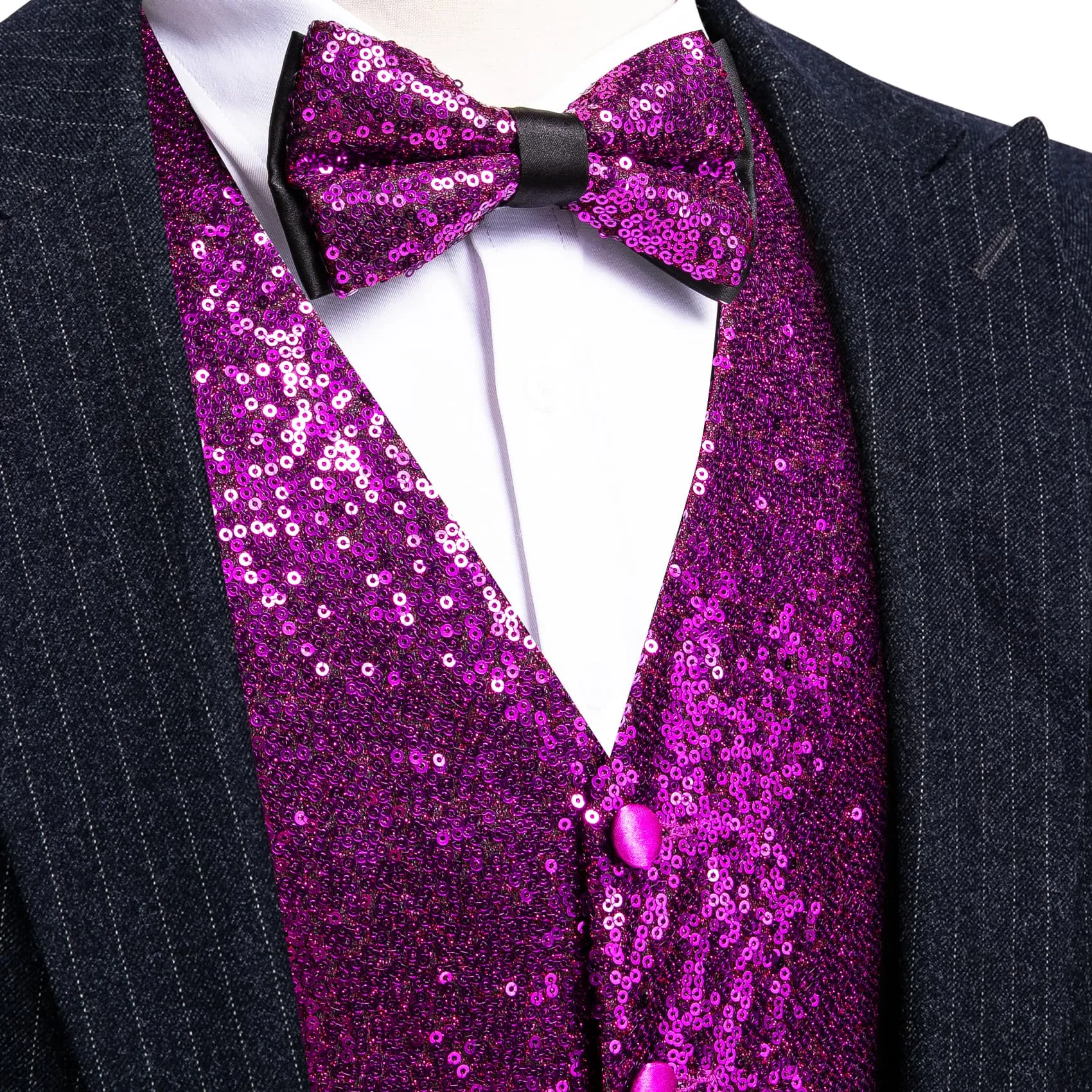 Ties2you Violet Purple Vest Novelty Sequins Mens Vest Bow Tie Set