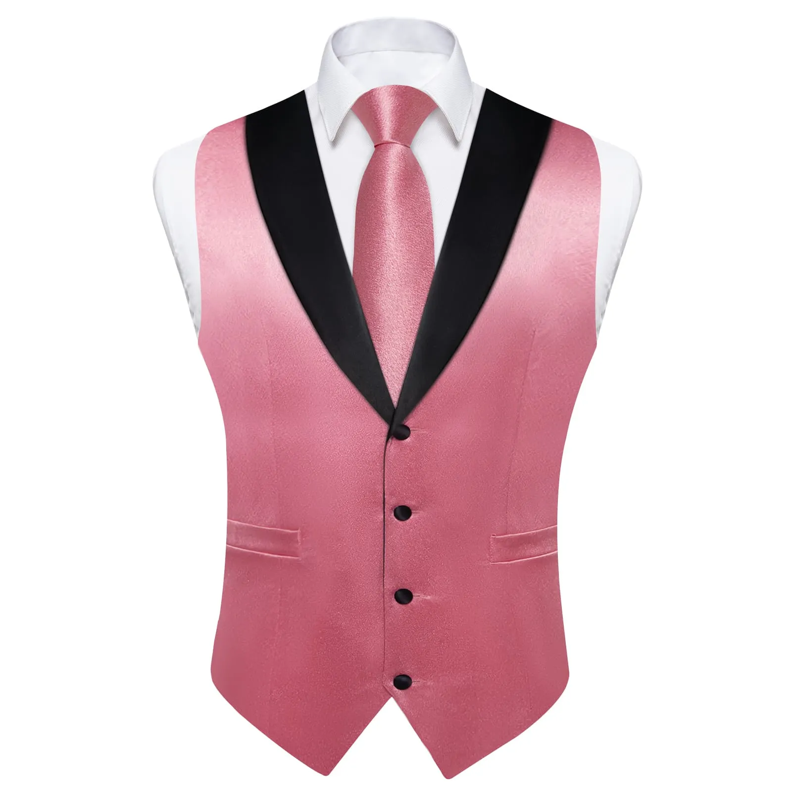 Ties2you Work Vest Ruddy Pink Solid Shawl Collar Silk Dress Vest Tie Set for Wedding