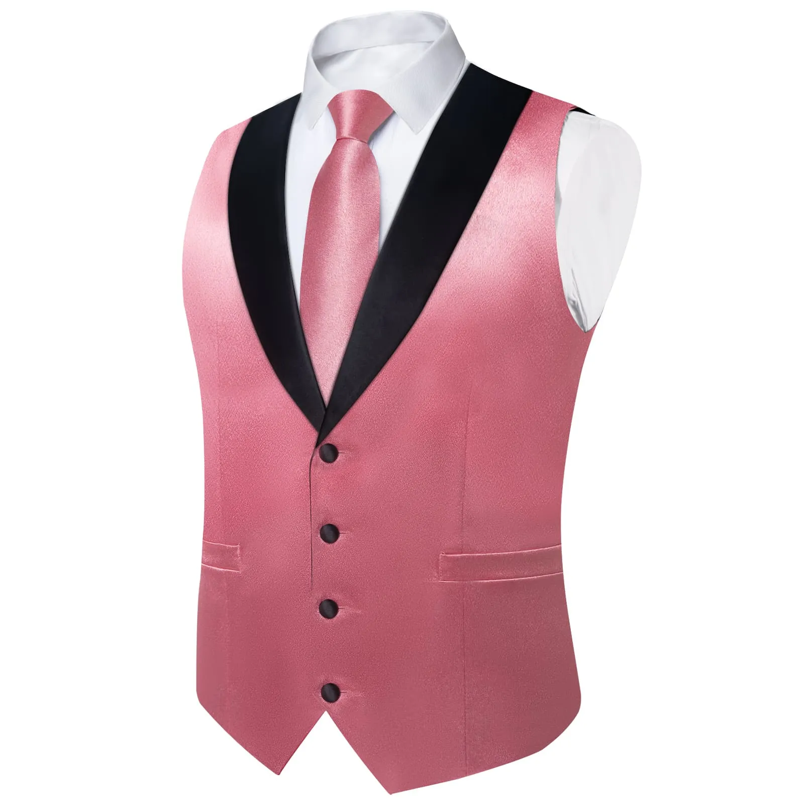 Ties2you Work Vest Ruddy Pink Solid Shawl Collar Silk Dress Vest Tie Set for Wedding