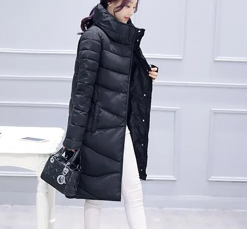 Toonies Elegant Style Parkas Woman Coats 2017 Winter Slim Straight Thick Turtleneck Cotton Down Jacket 4 Colors Long Overcoat